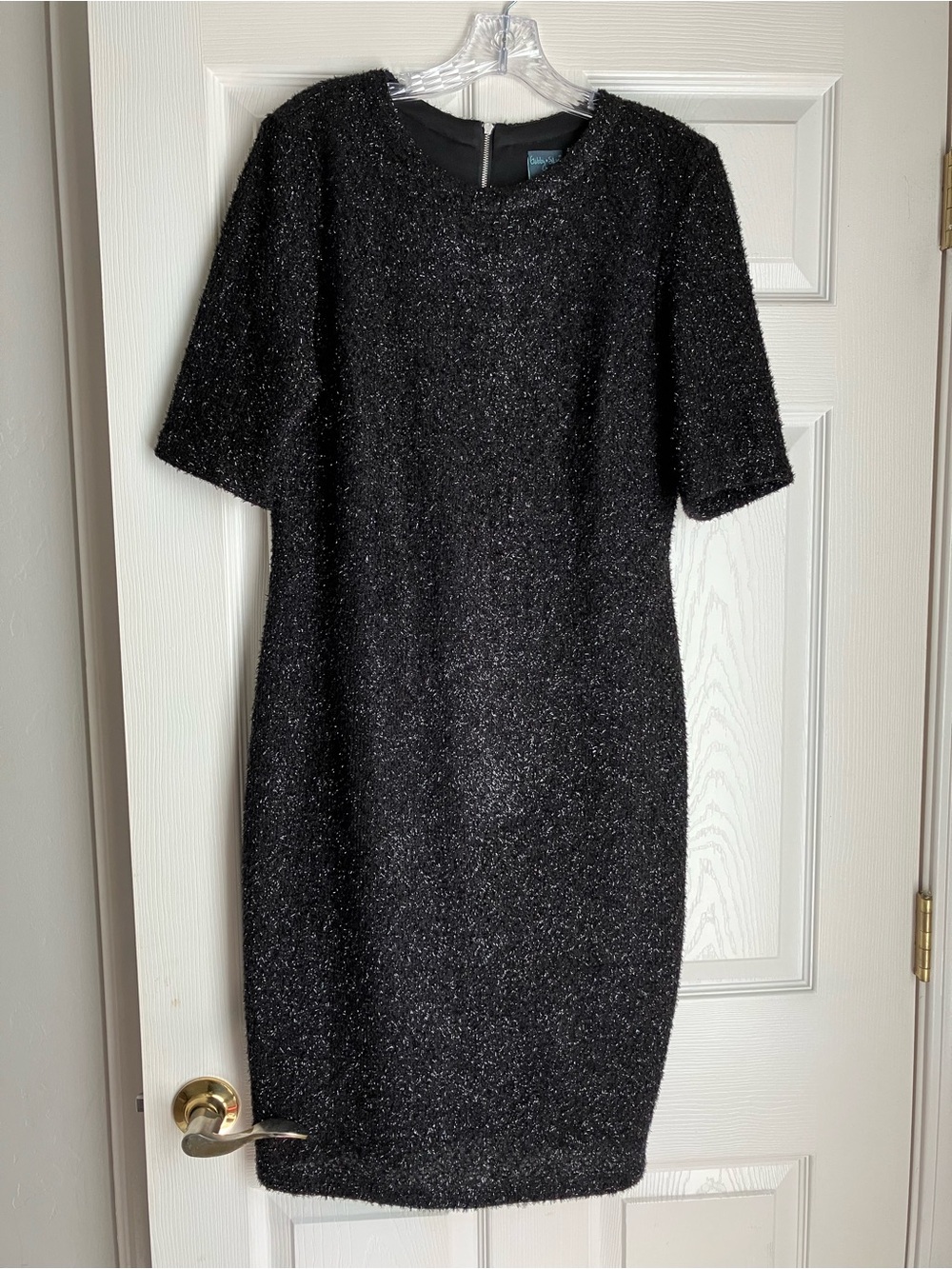 Gabby Skye Black Sparkle Midi Sheath Dress